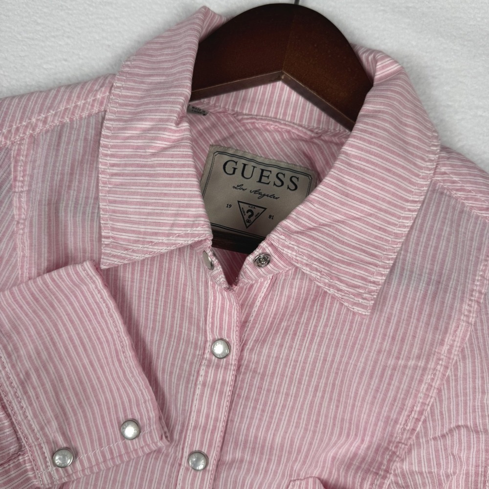 Guess Pink and White Striped Button-Front Shirt